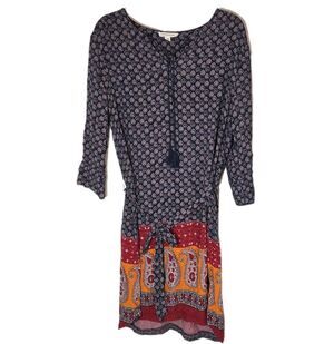 Beachlunchlounge Boho Paisley Print Knee Length Dress Size L Coverup 3/4 Sleeve
